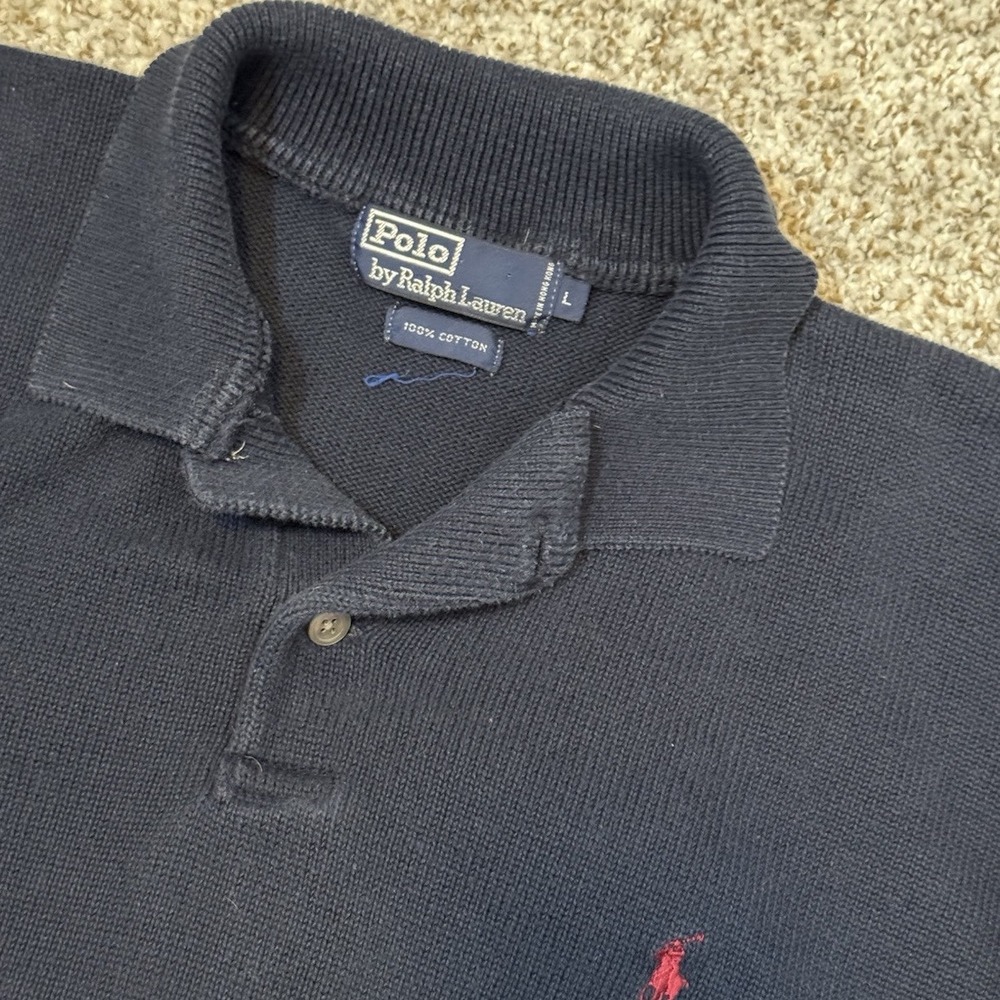Vintage Polo Ralph Lauren Sweater Women's L Blue Custom Fit Rugby Collared Shirt